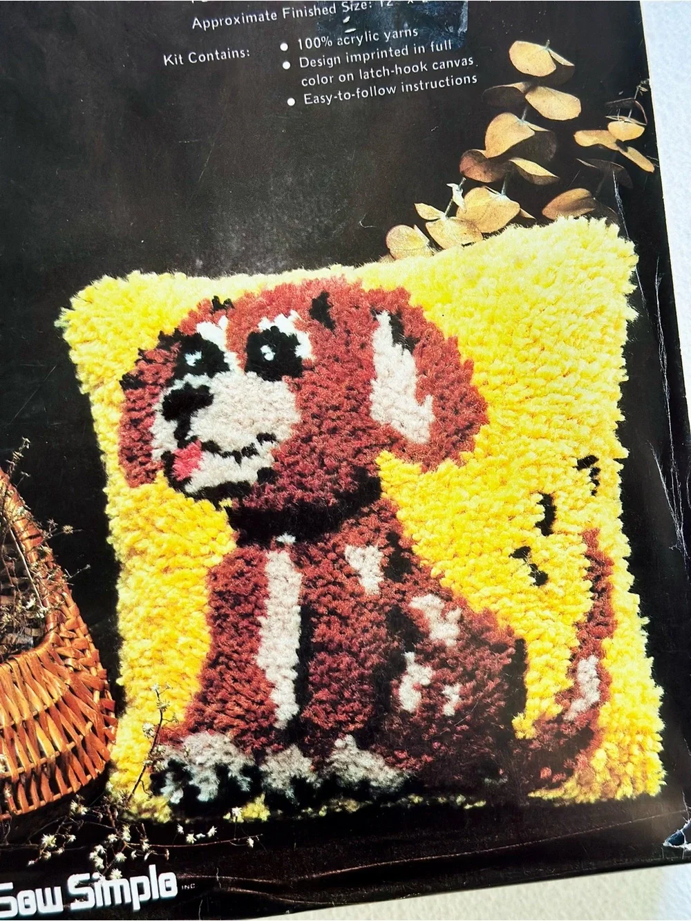 Vintage Sew Simple Latch Hook Dog Pillow Kit
